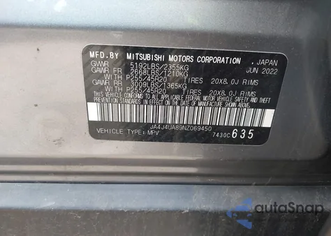 2022 Mitsubishi Outlander Black Edition S-Awc из США, поврежденный, VIN JA4J4UA89NZ069450